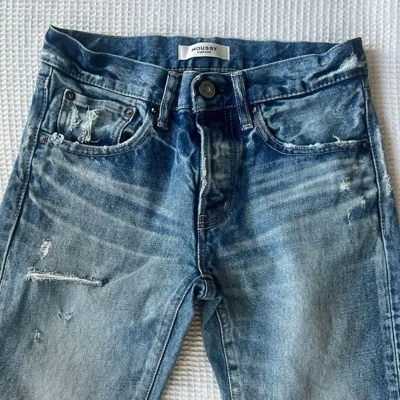 Moussy Vintage Women's 100% Cotton Distressed Fray Hem Light Ankle Jeans size 25